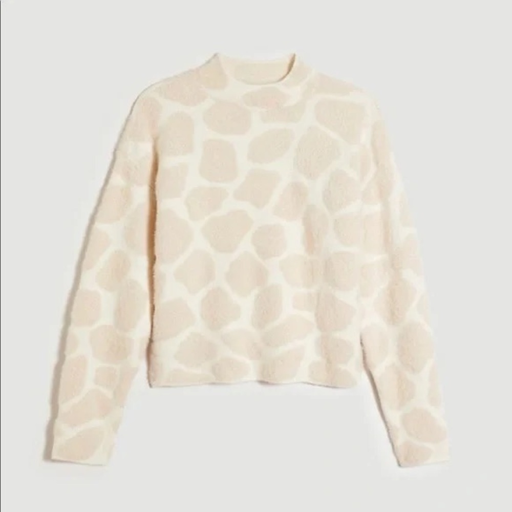 Ann Taylor Cream and Beige Giraffe-Print Crewneck Sweater